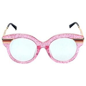 GUCCI GG0282SA Sunglasses Round Frame Web Pink Glitter Light Azure Acetate new